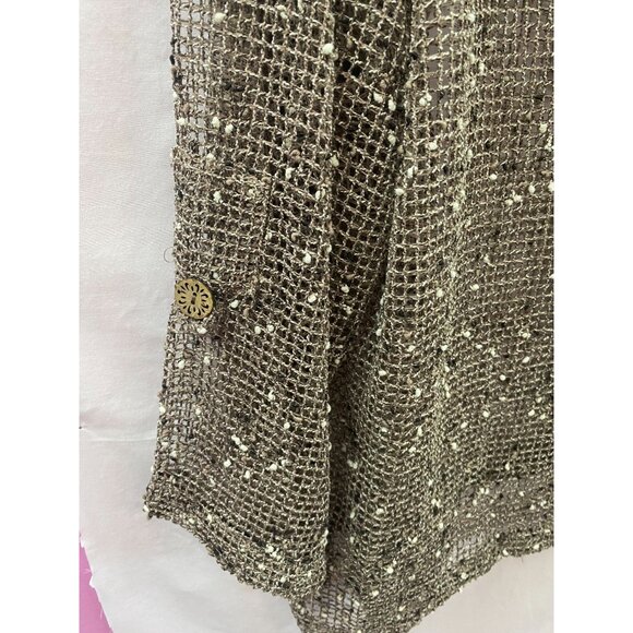 Nina Leonard Women's Size 1X Brown & Tan Mesh 3/4in Sleeves Button Down Shirt - Picture 2 of 4